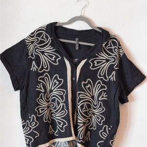 Anthropologie Linen Cotton Blend Brenna short sleeve button down